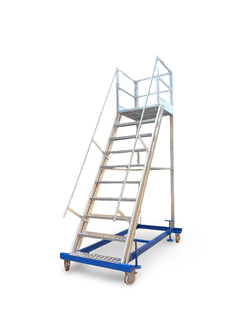 Aluminium Trolley Step Ladder – Side View with Platform